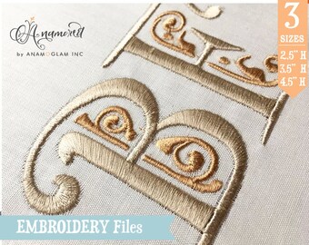 3 sizes Damask Machine Embroidery Font Monogram Alphabet - 3 Sizes 2.5", 3.5", 4.5"