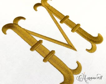 French Fishtail Monogram Embroidery Font for Embroidery Machine | 2 sizes | 4" and 5" inch