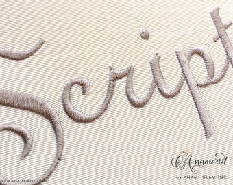 Upright Script & Monogram Embroidery Font. BX font. 2 sizes