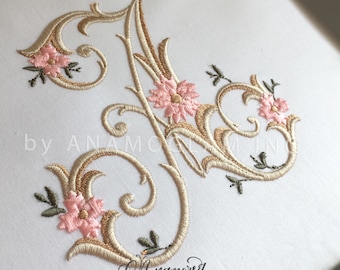 Two sizes, 4" and 5" Floral Antique Vintage Embroidery Monogram Font for Embroidery Machine/ BX font / Antique Victorian Antique Font