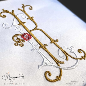 Interlocking K and L Embroidery Monogram Design for Machine Embroidery | KL, LK, 2 letter vintage floral initials