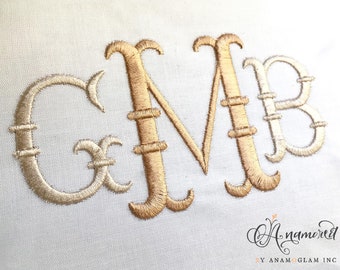 2 sizes (2 & 3 inch) French Fishtail  Machine Embroidery Font Monogram Alphabet - BX font