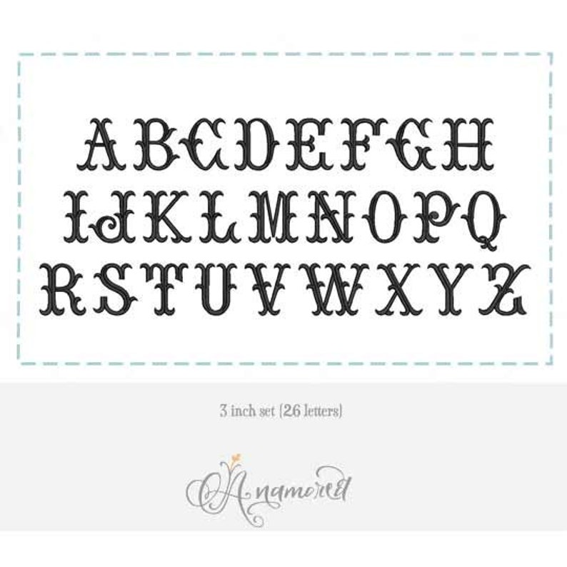 3 sizes Small Italian Fishtail Machine Embroidery Font Monogram Alphabet 1, 2 & 3 inch, BX font image 5