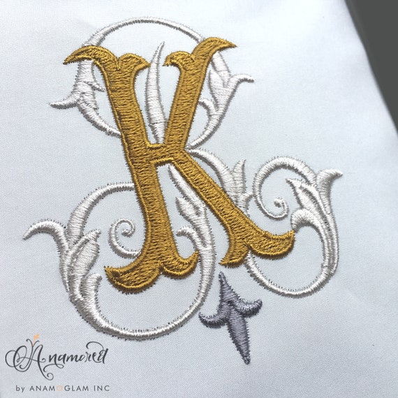 Interlocking R and K Embroidery Monogram Design for Machine