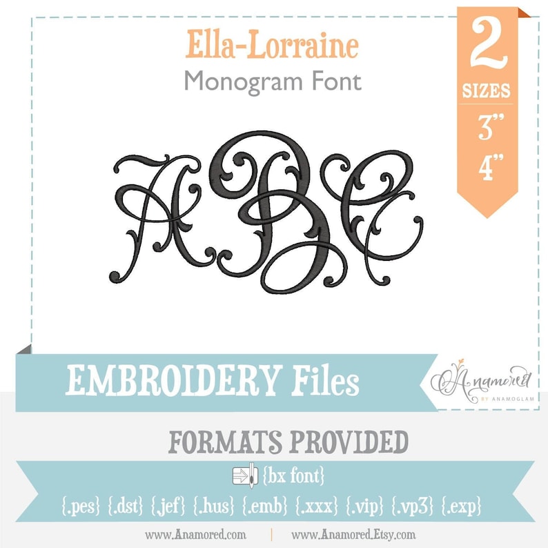 Ella Script 2 Sizes (medium) Ella Lorraine Vintage Damask Monogram, Machine ...