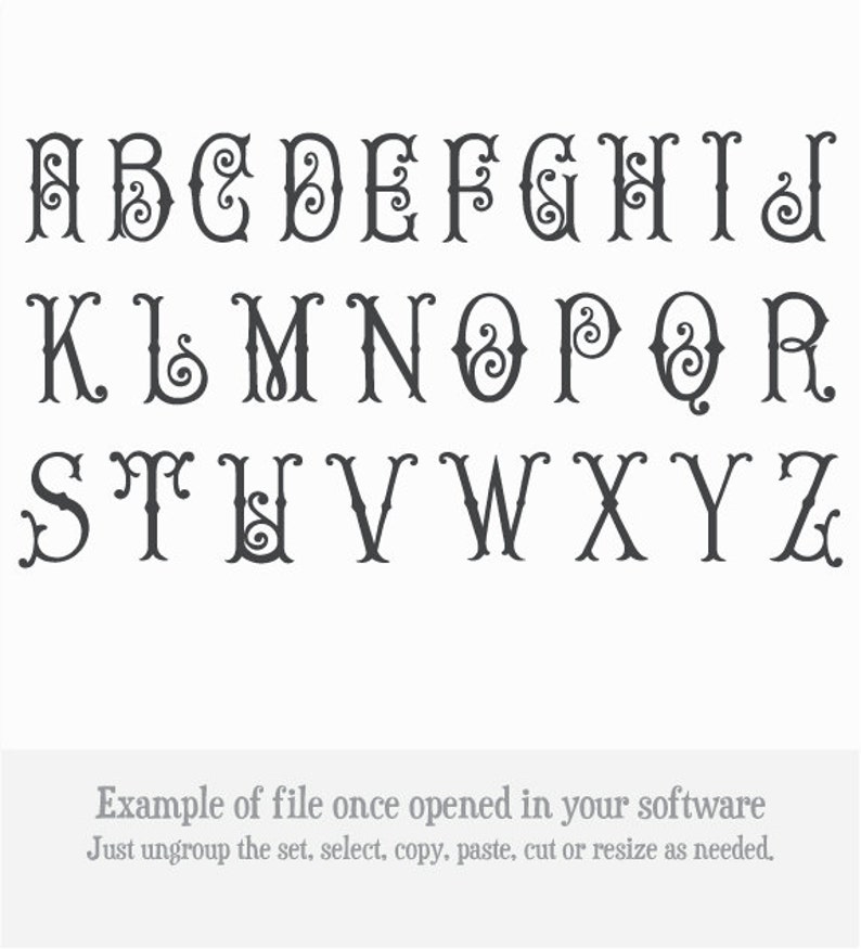 Download Fancy Fishtail Vine Monogram VECTOR Alphabet/Font: Design/ | Etsy