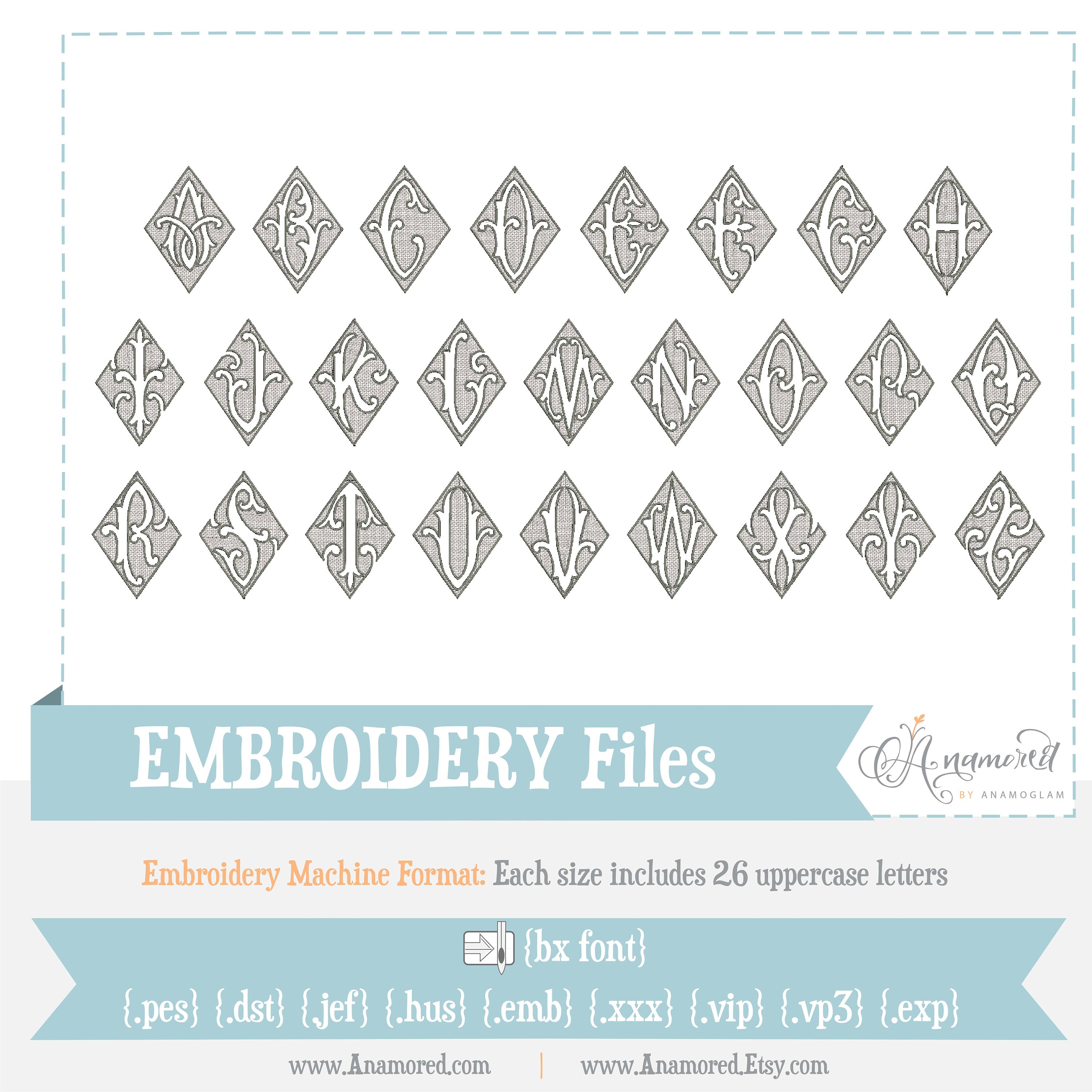 5 Sizes Embossed Diamond Firenze Embroidery Monogram Font, 26 Letters ...