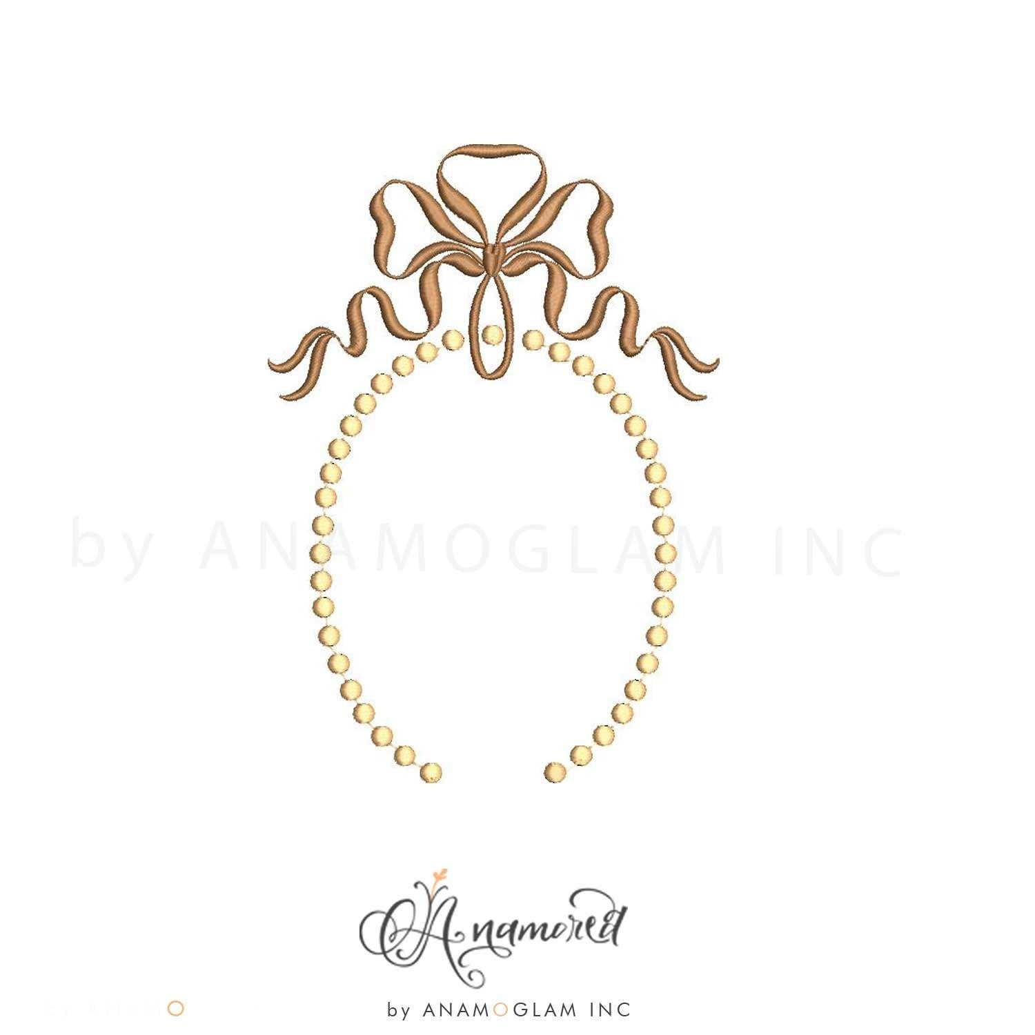 Bow/ Ribbon with Dots Monogram Frame Embroidery Design for Embroidery Machine | Font Sold Separately