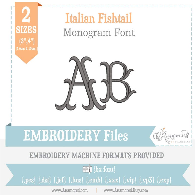 2 Sizes (3" & 4" Inch) Italian Fishtail Machine Embroidery Font ...