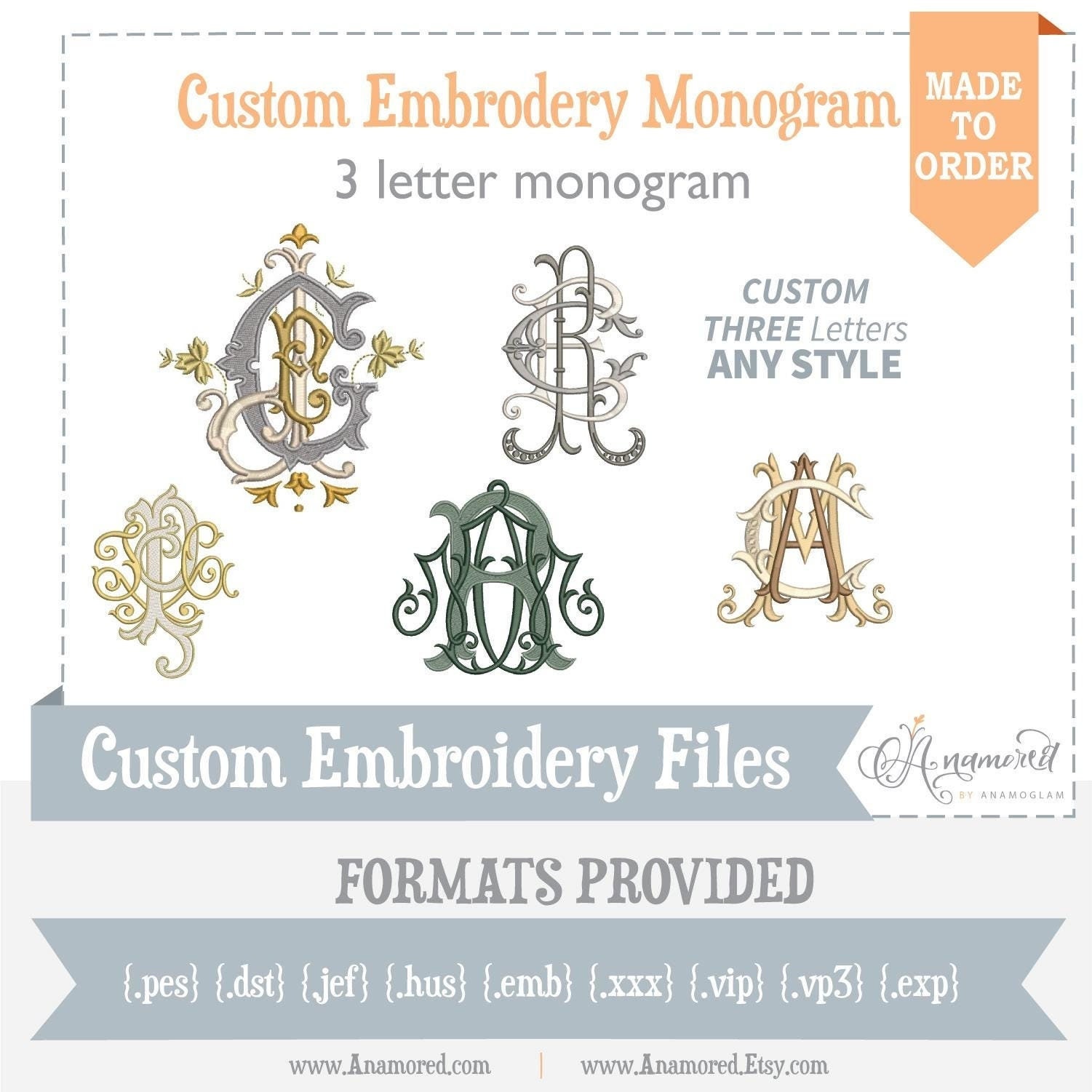 3 Letter Monogram - Custom Embroidery Monogram Setup -digital ...