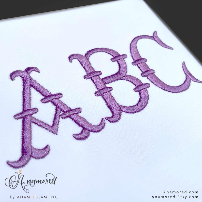 2 sizes (2 & 3 inch) French Fishtail Machine Embroidery Font Monogram Font, Full Alphabet, Bx included image 4