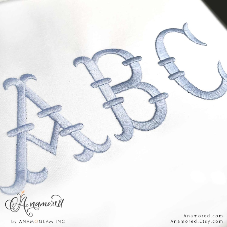 2 sizes (2 & 3 inch) French Fishtail Machine Embroidery Font Monogram Font, Full Alphabet, Bx included image 3