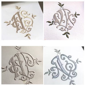 Benutzerdefiniertes Monogramm-setup: 2 Buchstaben Monza Kontrastierendes benutzerdefiniertes Interlocking Stickerei Monogramm Design.
