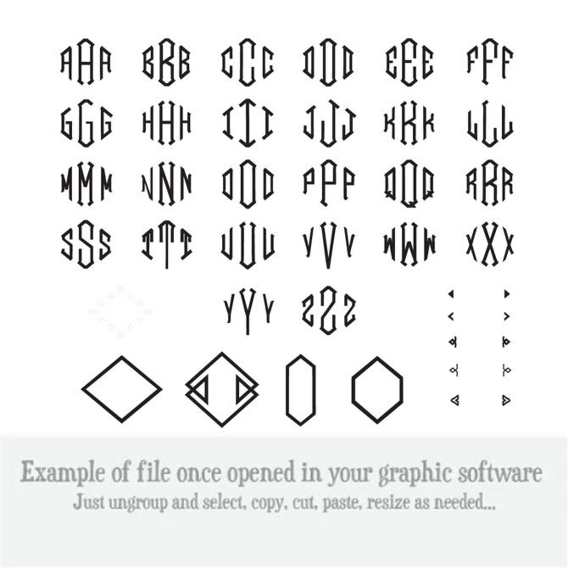 Cuttable Alphabet: Diamond Point Monogram Vector Instant Download; .eps ...