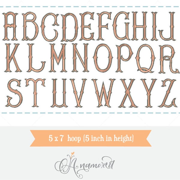 Embroidery Font Outline Two Color Etsy