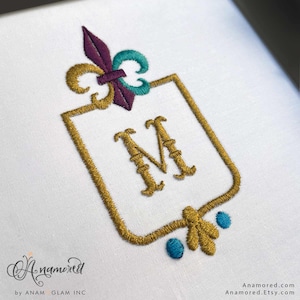 Fleur-de-Lis Monogram Frame / Crest, Embroidery Design Pattern for Embroidery Machine | Instant Download, Mardis Gras Crest