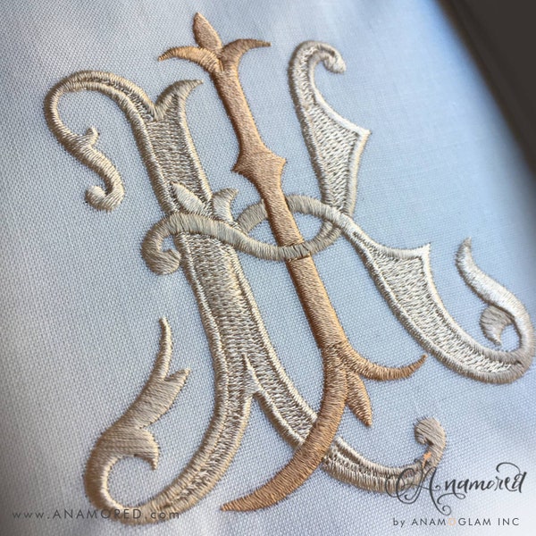 Interlocking K and J Monogram. Embroidery design for Embroidery Machines in 3 sizes.