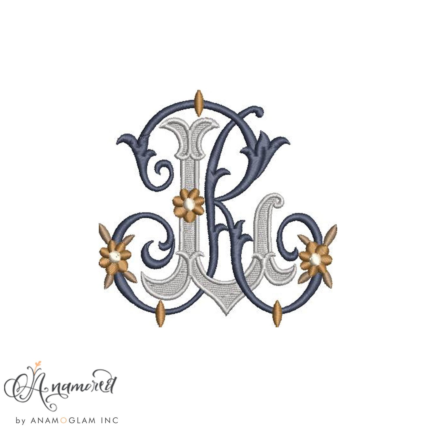 Designer R L Symbol Interlocking R and L Embroidery Monogram Design for Machine Embroidery ...