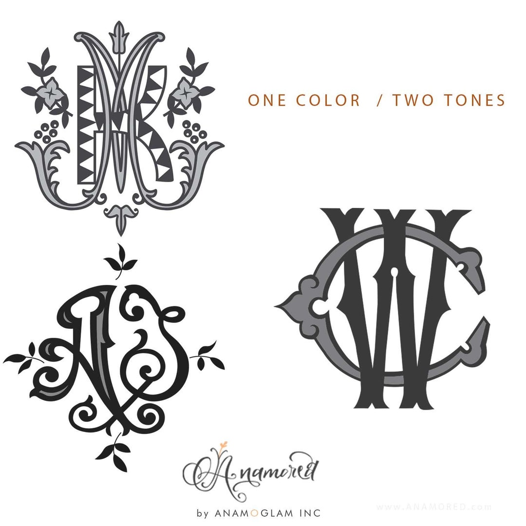 Two Color Monograms Custom Vector Monogram Design, 1 Color 2 Tone, for Cutting or ...