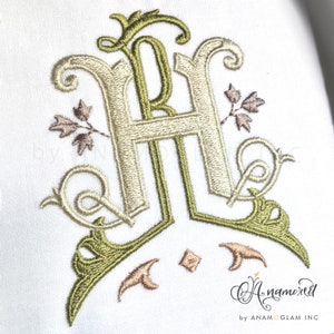 Interlocking R and H Embroidery Monogram Design for Machine Embroidery | RH, HR, 2 letter monogram