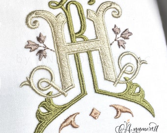 Interlocking R and H Embroidery Monogram Design for Machine Embroidery | RH, HR, 2 letter monogram