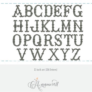 May include: A set of 26 uppercase letters in a gray, stylized font. The letters are 2 inches tall and are arranged in alphabetical order. The text "2 inch set (26 letters)" is below the letters.
