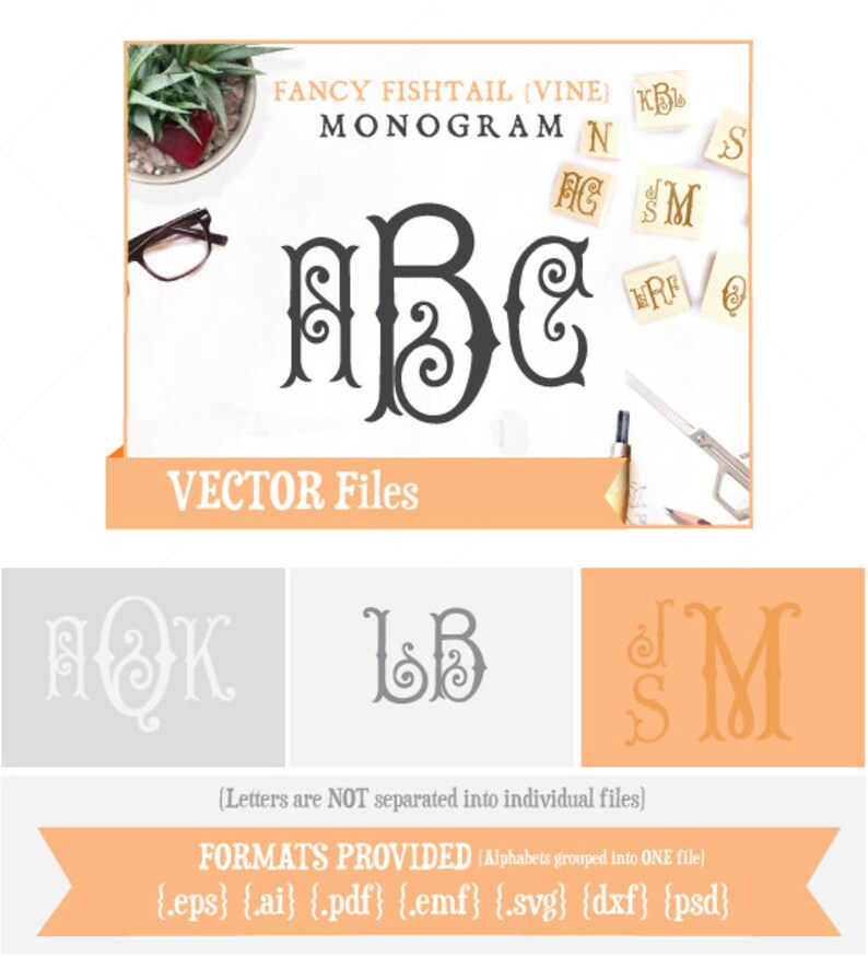 Download Fancy Fishtail Vine Monogram VECTOR Alphabet/Font: Design ...