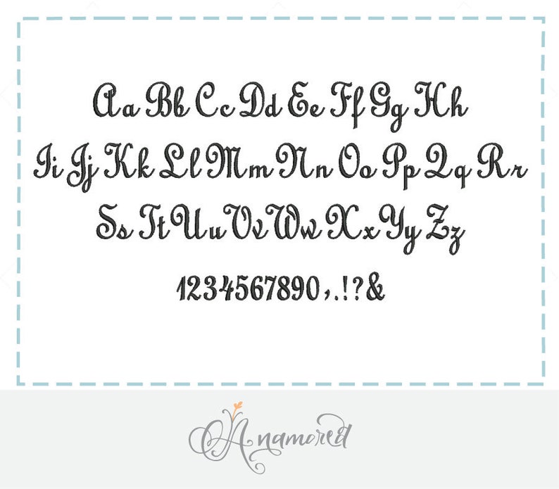 Upright Script & Monogram Embroidery Font. BX Font. 4 Sizes (1, 1.5, 2 ...