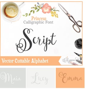 Princess script Calligraphic Cuttable Vector Alphabet Design/ Instant Download;   .eps  .pdf .svg .dxf .ai