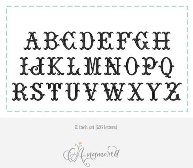 3 sizes Small Italian Fishtail Machine Embroidery Font Monogram Alphabet 1, 2 & 3 inch, BX font image 4