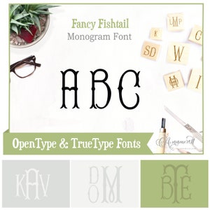 Fonte True Type e Open Type: Monograma Fancy Fishtail para impressão | Download instantâneo .ttf e .otf