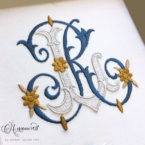 Interlocking R and L Embroidery Monogram Design for Machine Embroidery | LR, RL initials