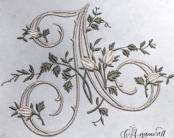 2 sizes: 4" and 5" Fancy Floral Vine Monogram  Embroidery Font for Embroidery Machine/ BX font / Antique Victorian Antique Font