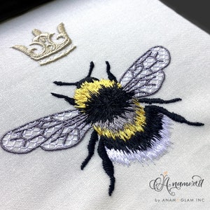 Furry Fuzzy Queen Bumble Bee with Crown Embroidery Design Pattern,  Instant Download for Embroidery Machine