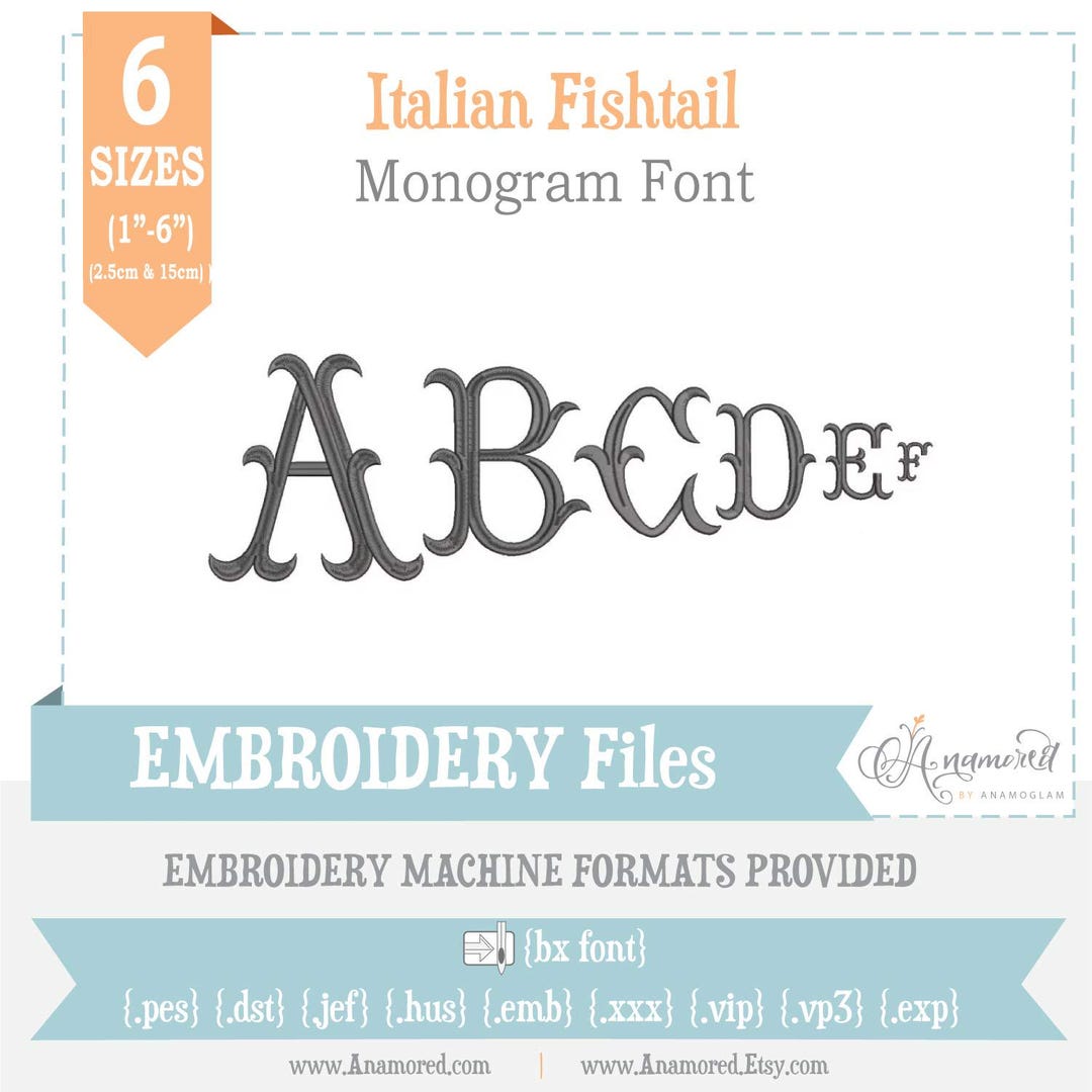6 Sizes (best Deal) Italian Fishtail Machine Embroidery Font Monogram ...
