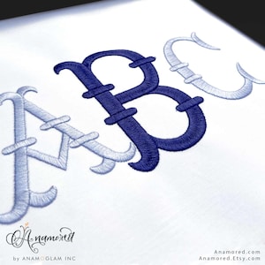 Font monogramma per ricamo a macchina a coda di pesce francese medio in 2 misure (3 e 4 pollici), font Bx