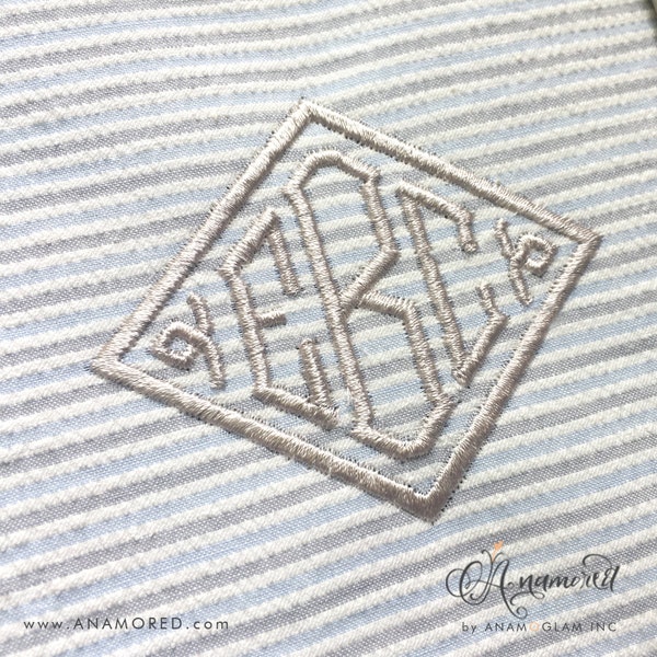 5 sizes (1,2,3,4,5, inch) Diamond Monogram, 26 letters, 5 brackets, 4 crests, Embroidery Font for Embroidery Machines, BX font