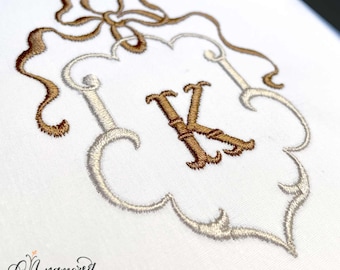 Bow Monogram Frame / Crest, Embroidery Design Pattern for Embroidery Machine | Instant Download