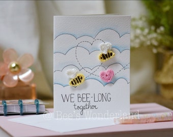 Crochet Valentine’s card, Valentines card for her, Valentines card for him, we bee-long together, love card wife, bee card