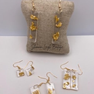 Rectangle Resin Gold Foil Earrings Clear Lightweight