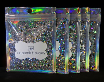 Silver Holograph Glitter in 5 Shapes, Chunky Glitter for Tumblers and Resin Art