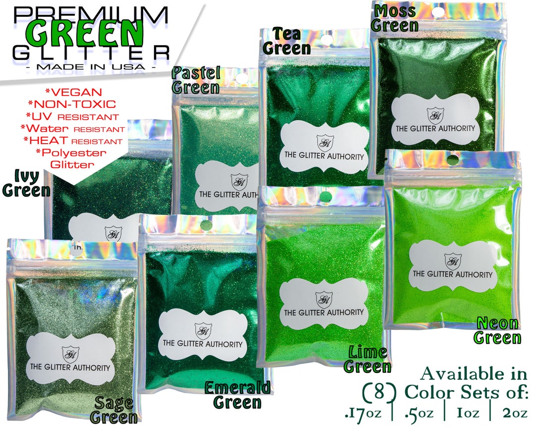 Green Polyester Glitter, Sage Green Glitter, Lime Green Glitter, Neon