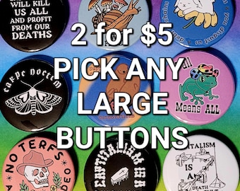 Choose ANY 2 Large 2 and 1/4 Inch Buttons for 5 BUCKS
