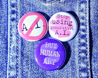 Stop Using A.I. Small Button set of 3