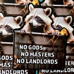 No Gods No Masters No Landlords Sticker // Punk Racoon Sticker
