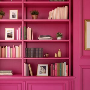 Zoom Background Modern Aesthetic Bright Home Office Bookshelf Background Pink Zoom Background Fuchsia Office Backdrop Teams Background JPG