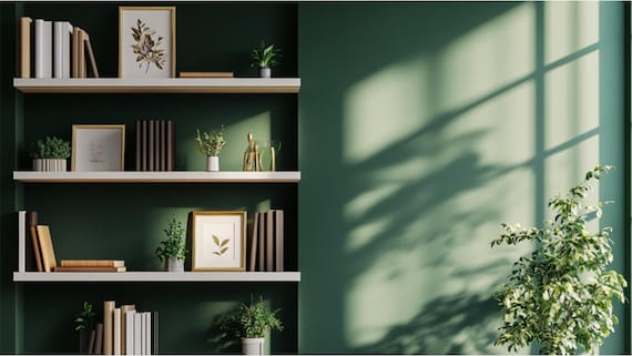 Neutral Zoom Background Modern Aesthetic Green Modern Home Office Wall Shelving Zoom Background Office Backdrop Microsoft Team Background