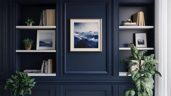 Neutral Zoom Background Modern Aesthetic Blue Modern Home Office Wall Shelving Zoom Background Office Backdrop Microsoft Team Background