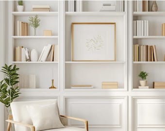 Neutrale zoomachtergrond Modern esthetisch modern kantoor aan huis wandplanken Witte zoomachtergrond Kantoorachtergrond Microsoft Team-achtergrond