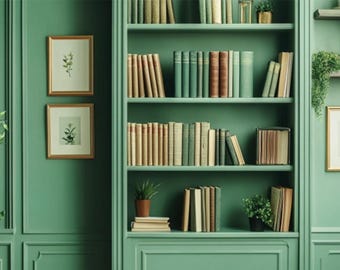 Video Call, Zoom Background, Modern Aesthetic Green Modern Home Office Bookshelf Zoom Background Office Backdrop Microsoft Team Background